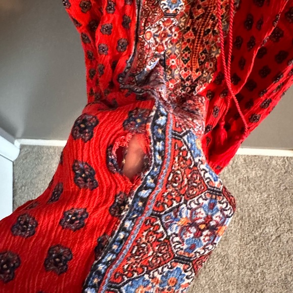 Boho Red Tasseled Sleeveless Maxi Dress - Pink Rose size Small - Some damage - M - Picture 5 of 8